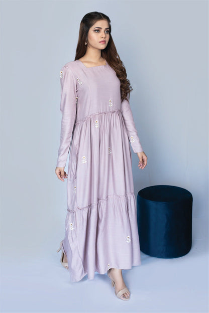 Bareeq Outfits - Wisteria Embroidered Dress In Linen