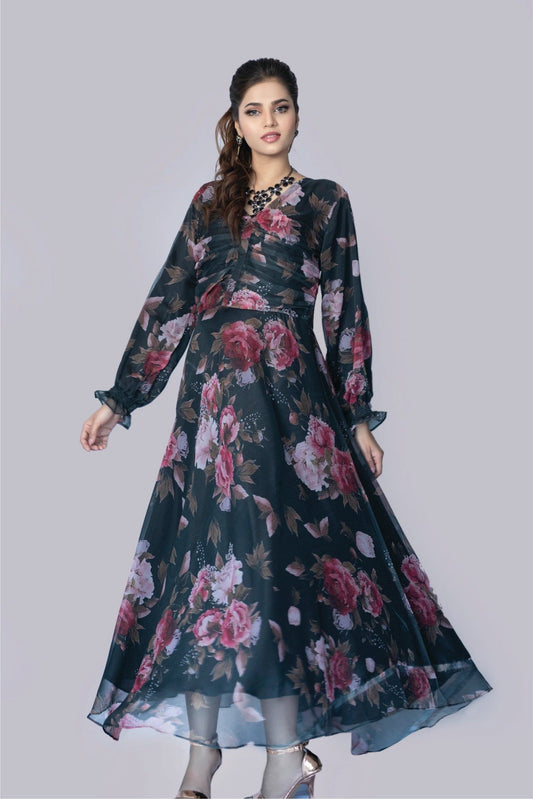 Bareeq Outfits - Black Floral Dress