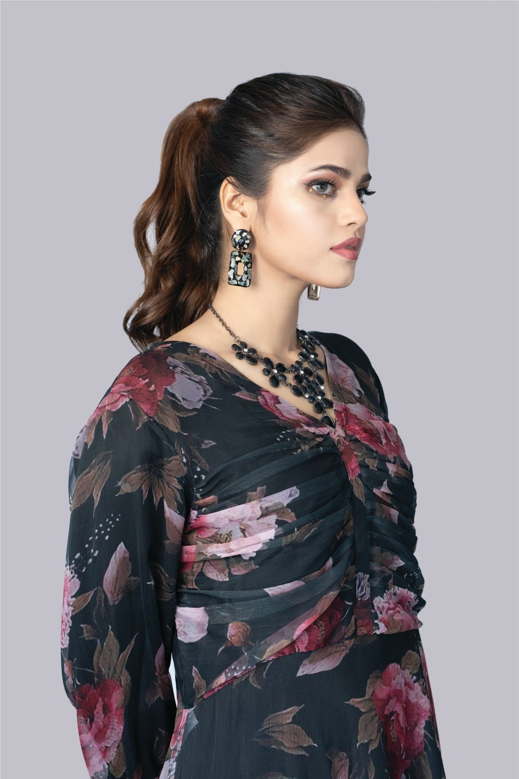 Bareeq Outfits - Black Floral Dress