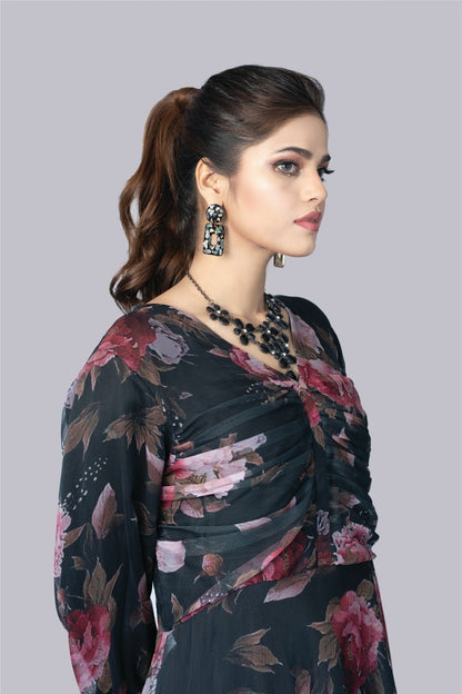 Bareeq Outfits - Black Floral Dress