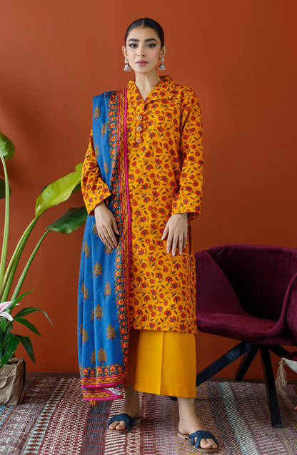 Orient - Unstitched 3 Piece Printed Khaddar Shirt , Khaddar Pant and Khaddar Dupatta