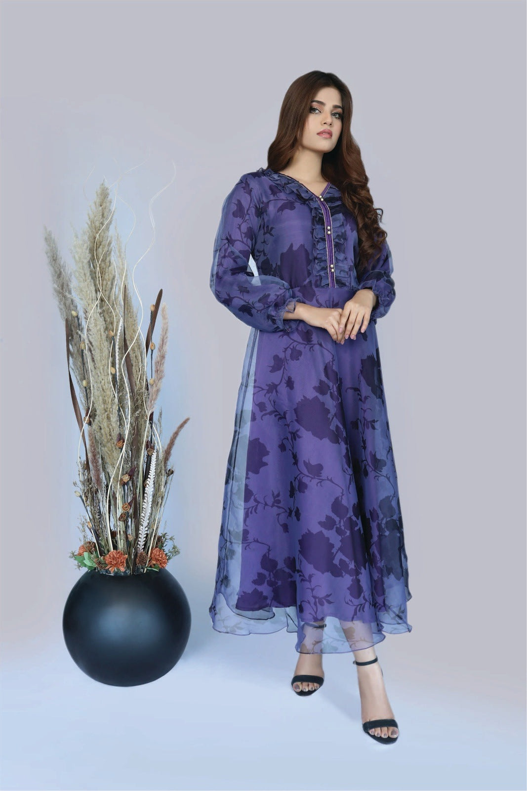 Bareeq Outfits - Orchid Floral Printed Frock