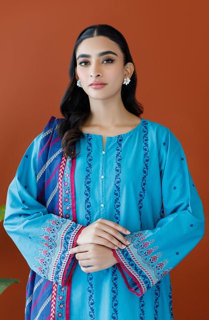 Orient - Unstitched 3 Piece Embroidered Cambric Shirt , Cambric Pant and Lawn Dupatta