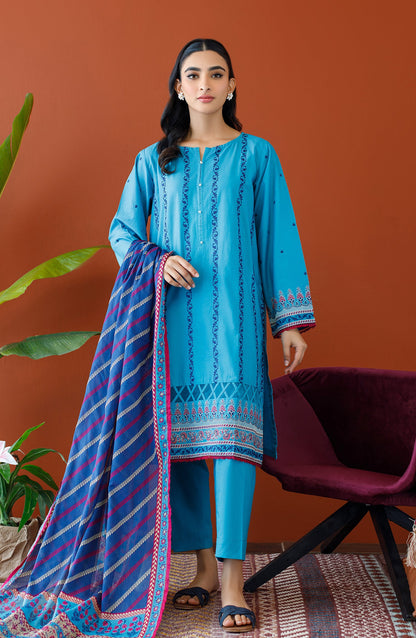 Orient - Unstitched 3 Piece Embroidered Cambric Shirt , Cambric Pant and Lawn Dupatta