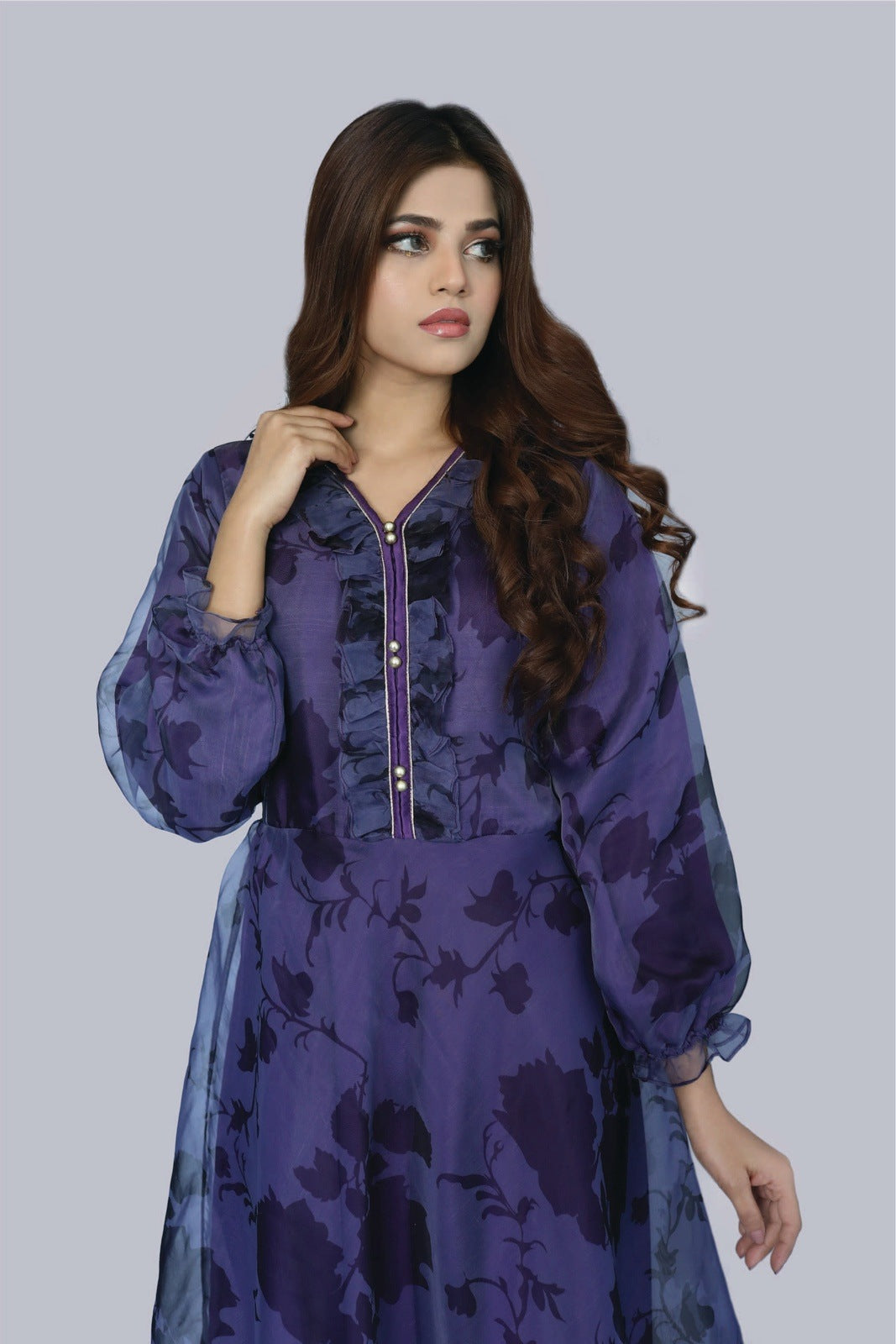 Bareeq Outfits - Orchid Floral Printed Frock