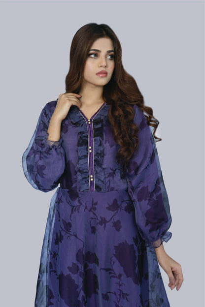 Bareeq Outfits - Orchid Floral Printed Frock