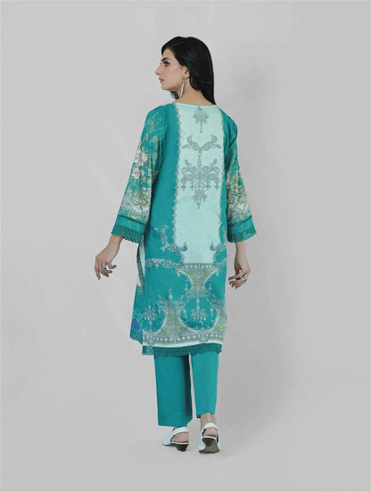 Bareeq Outfits - Florence Teal 3 Piece Printed Unstitched Suit