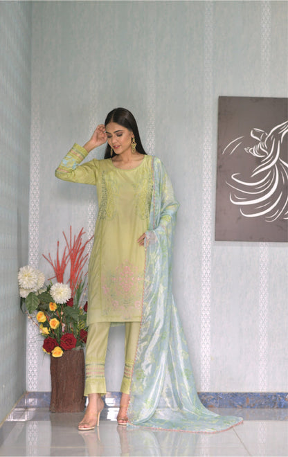 Bareeq Outfits - 2 Piece Light Green Suit Fully Embroidered