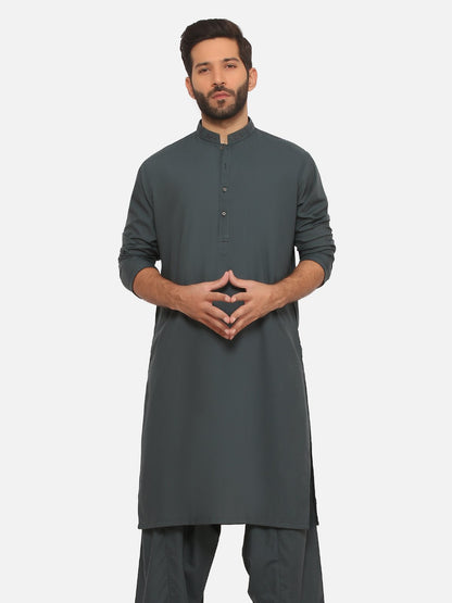 Edenrobe - Men's Dark Teal Kurta Shalwar - EMTKS20S-40856