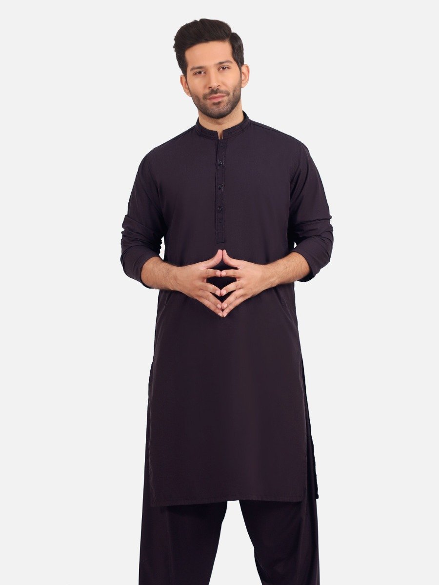Edenrobe - Men's Plum Kurta Shalwar - EMTKS20S-40860