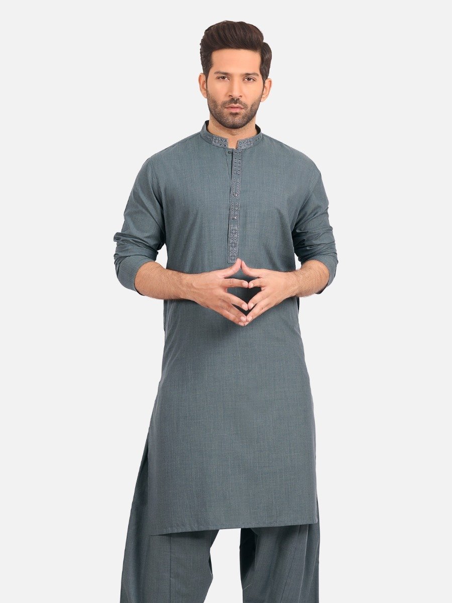 Edenrobe - Men's Sea Green Kurta Shalwar - EMTKS20S-40867
