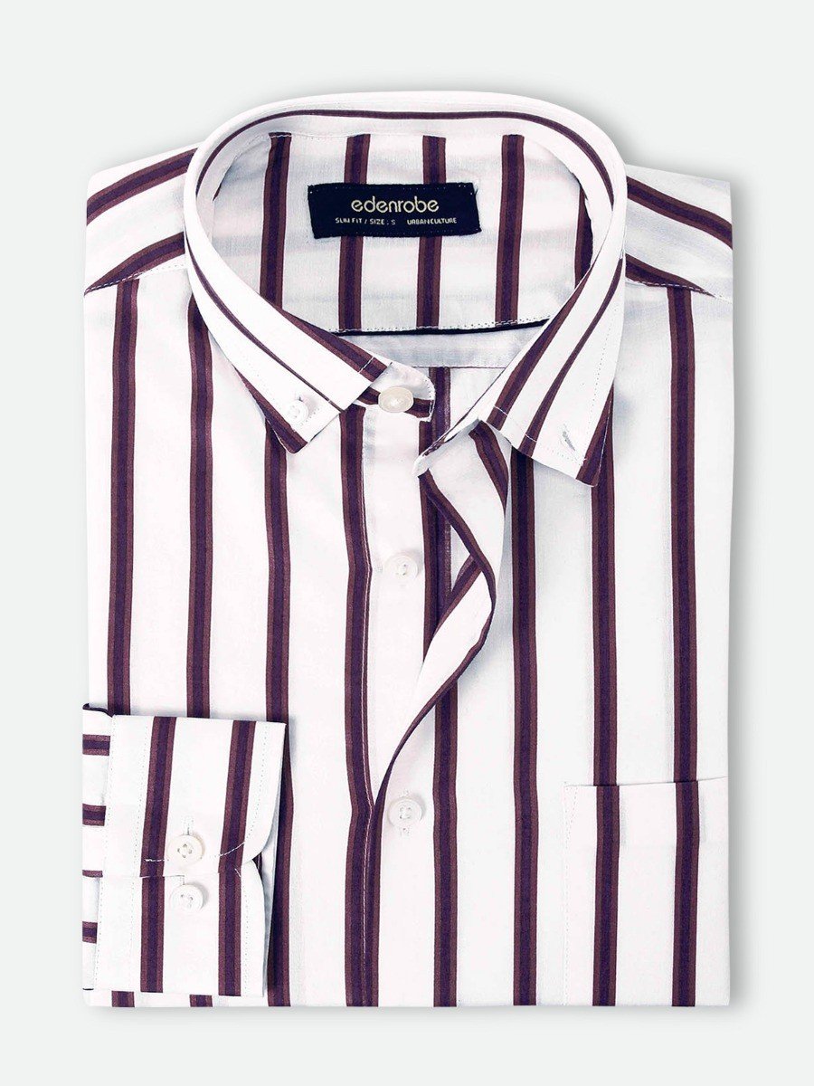 Edenrobe - Men's White Burgundy Shirt - EMTSUC20-083