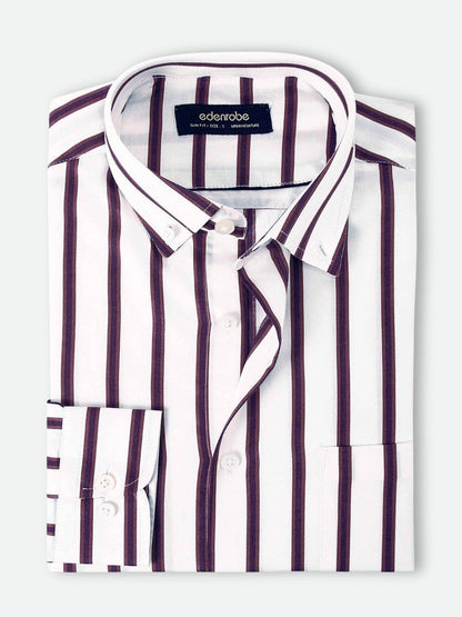 Edenrobe - Men's White Burgundy Shirt - EMTSUC20-083