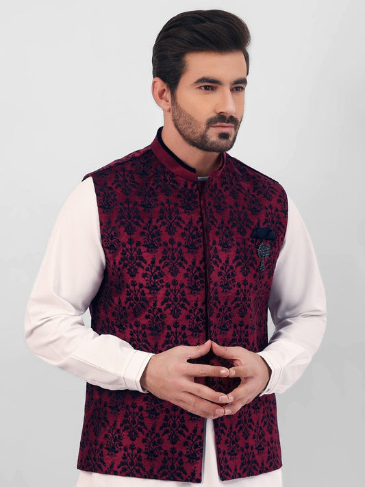 Edenrobe - Men's Maroon Waist Coat Ceremonial - EMTWCC20-069