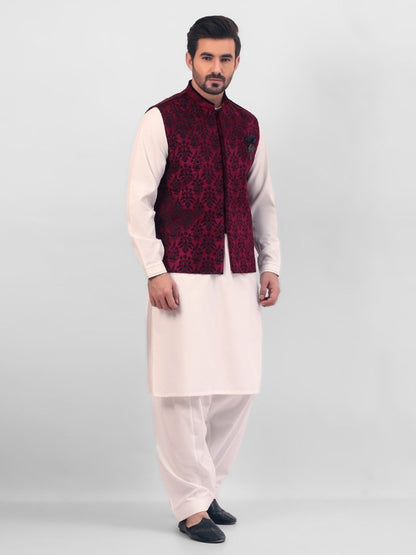 Edenrobe - Men's Maroon Waist Coat Ceremonial - EMTWCC20-069