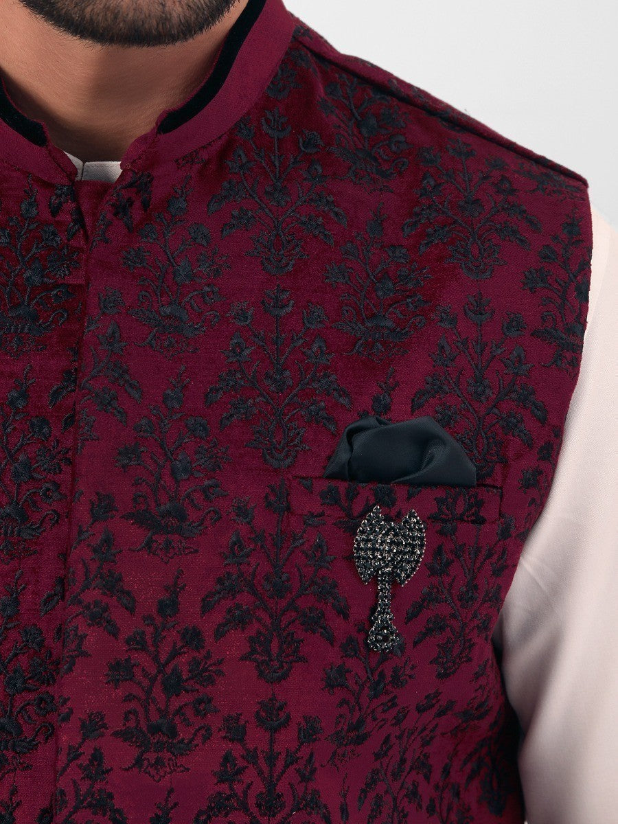 Edenrobe - Men's Maroon Waist Coat Ceremonial - EMTWCC20-069