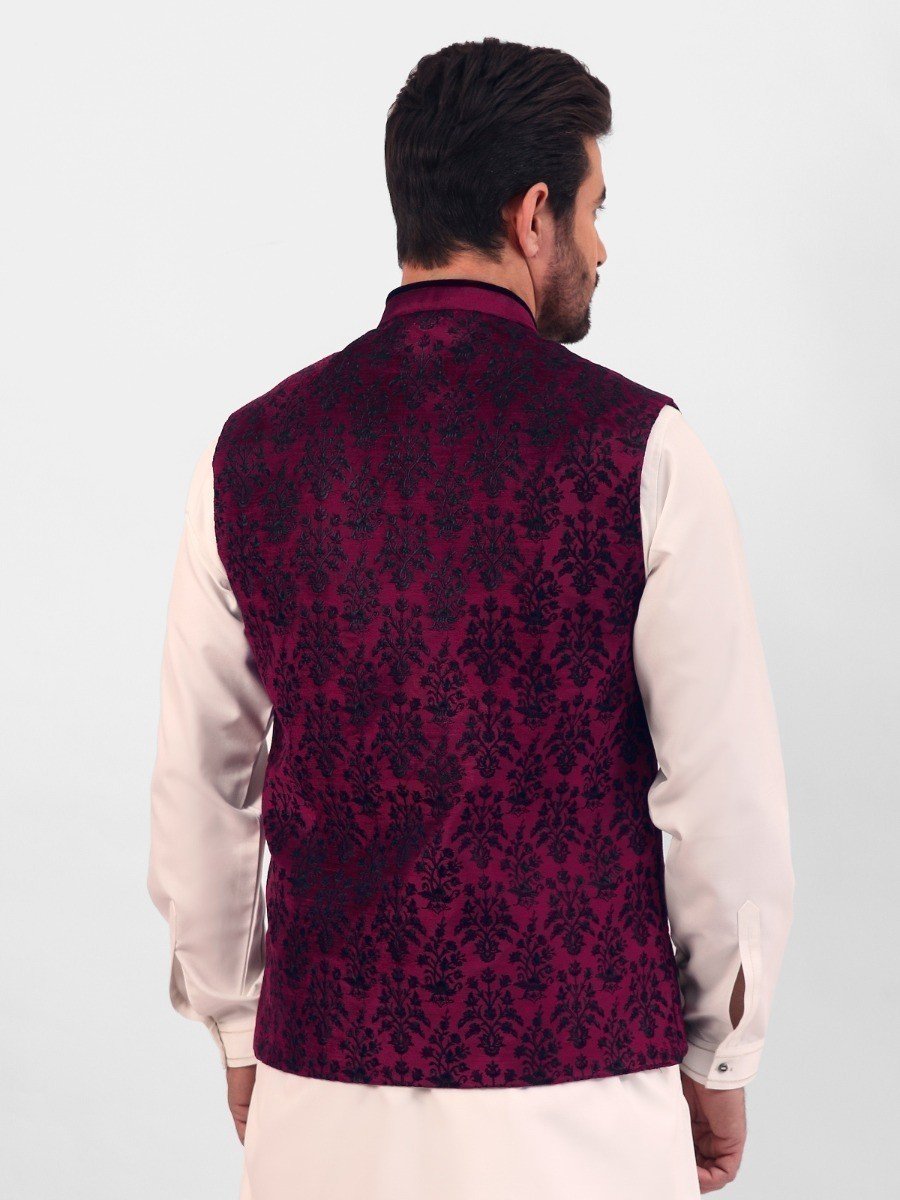 Edenrobe - Men's Maroon Waist Coat Ceremonial - EMTWCC20-069