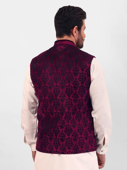 Edenrobe - Men's Maroon Waist Coat Ceremonial - EMTWCC20-069