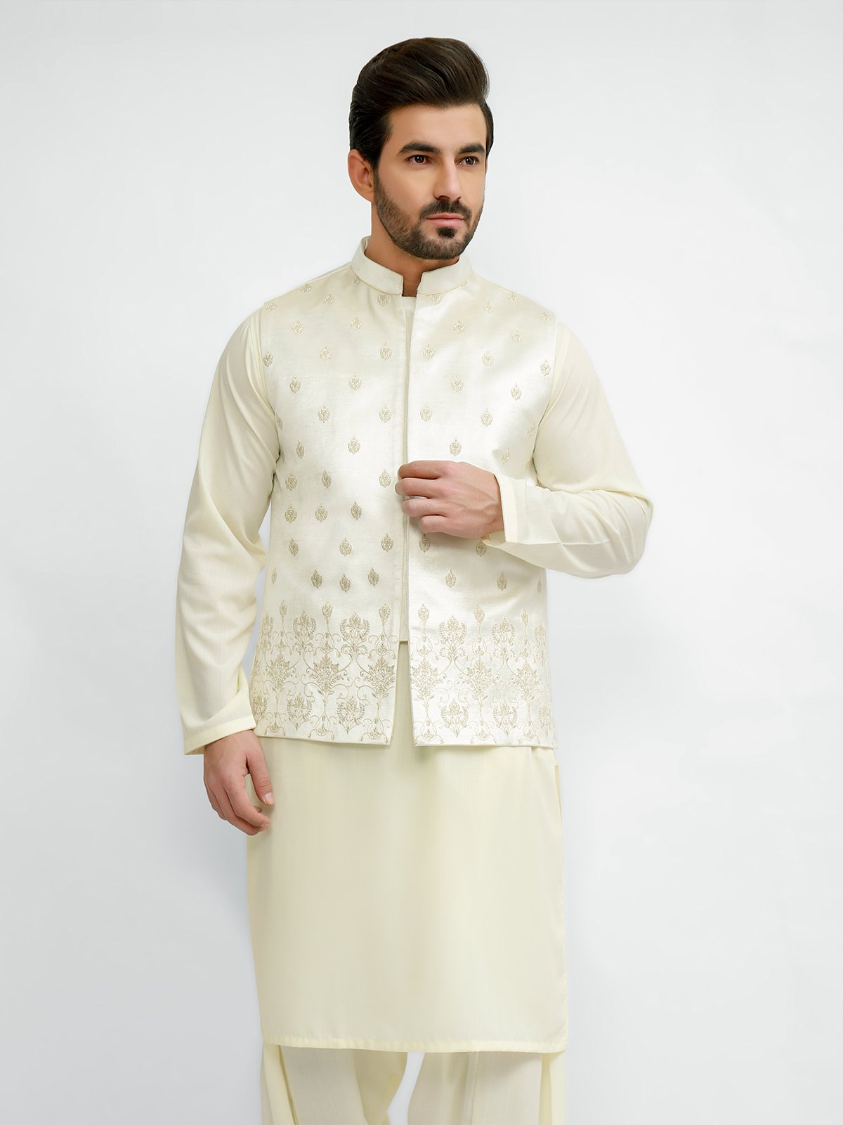 Edenrobe - Men's Pearl White Waist Coat Ceremonial - EMTWCC20-072