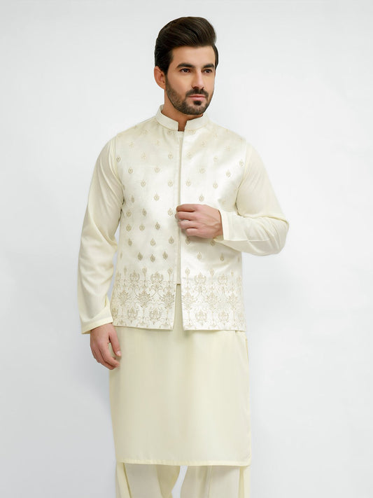 Edenrobe - Men's Pearl White Waist Coat Ceremonial - EMTWCC20-072