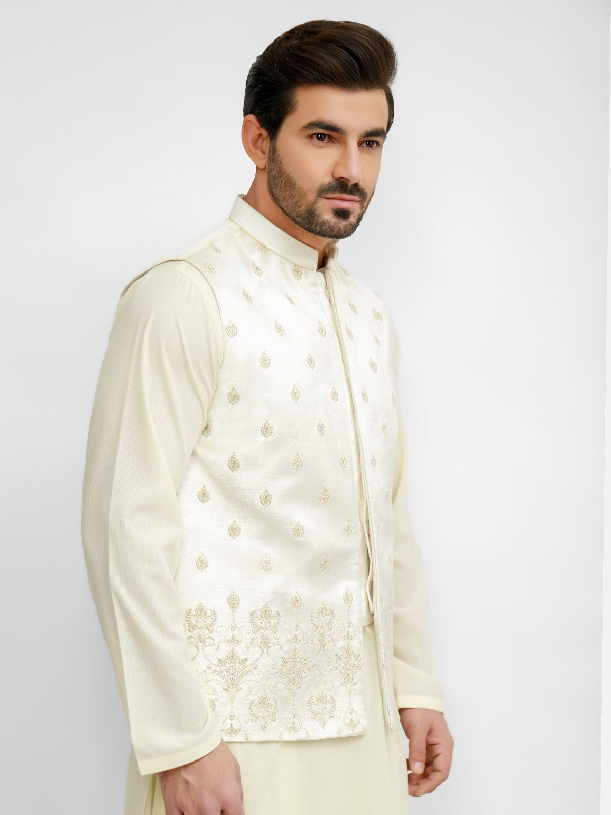 Edenrobe - Men's Pearl White Waist Coat Ceremonial - EMTWCC20-072