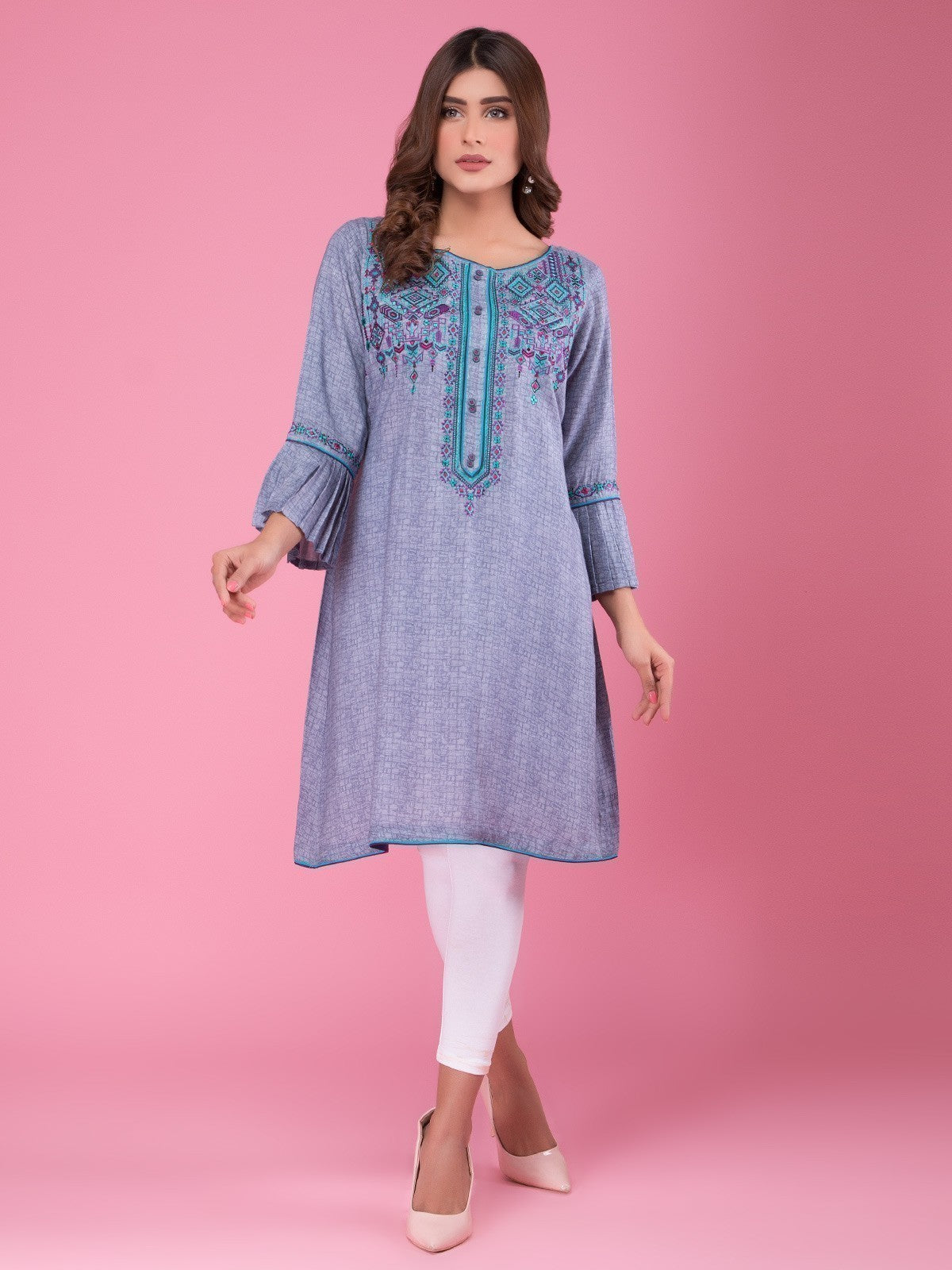Edenrobe - Pret 1Pc Embroidered Viscose Shirt - EWTKE20-66360
