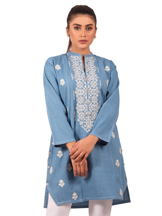 Edenrobe - Pret 1Pc Embroidered Denim Shirt - EWTKE20-66605