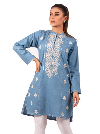 Edenrobe - Pret 1Pc Embroidered Denim Shirt - EWTKE20-66605