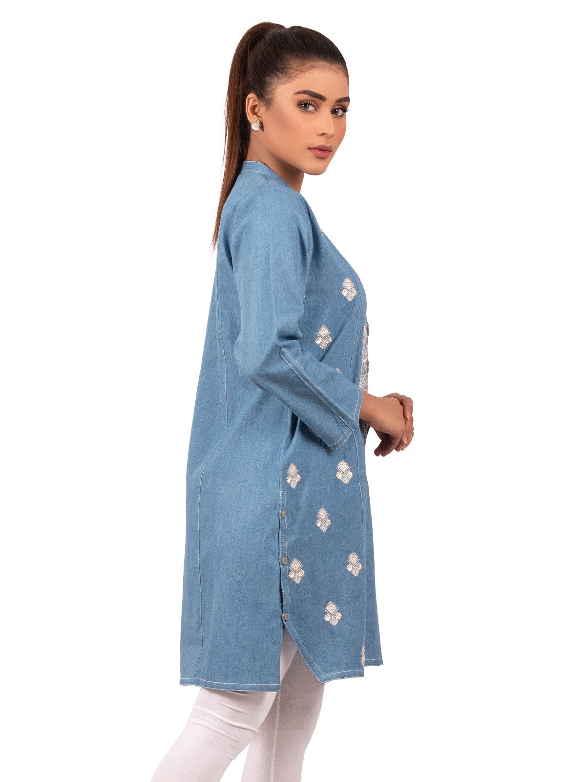 Edenrobe - Pret 1Pc Embroidered Denim Shirt - EWTKE20-66605