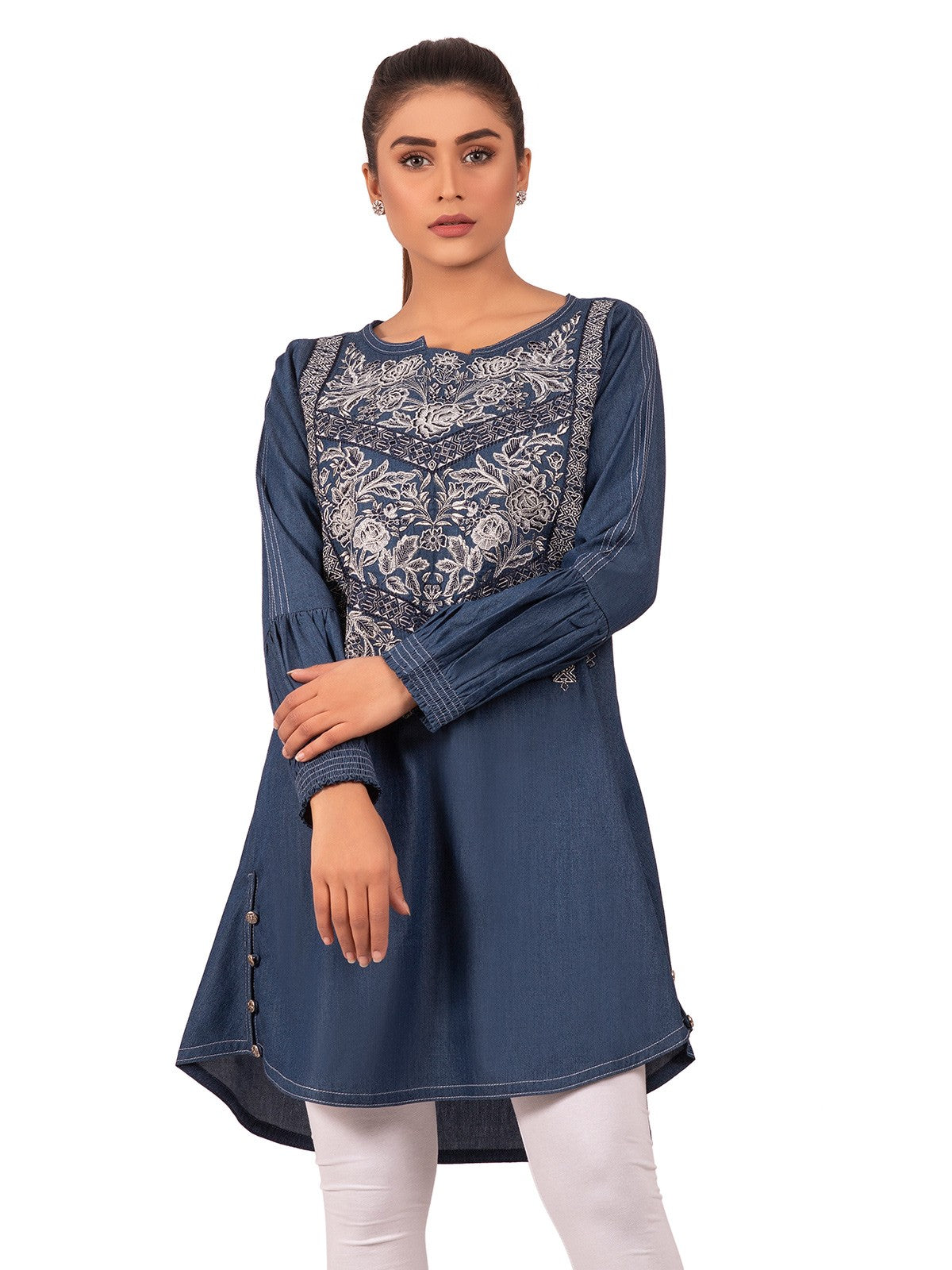 Edenrobe - Pret 1Pc Embroidered Denim Shirt - EWTKE20-66627