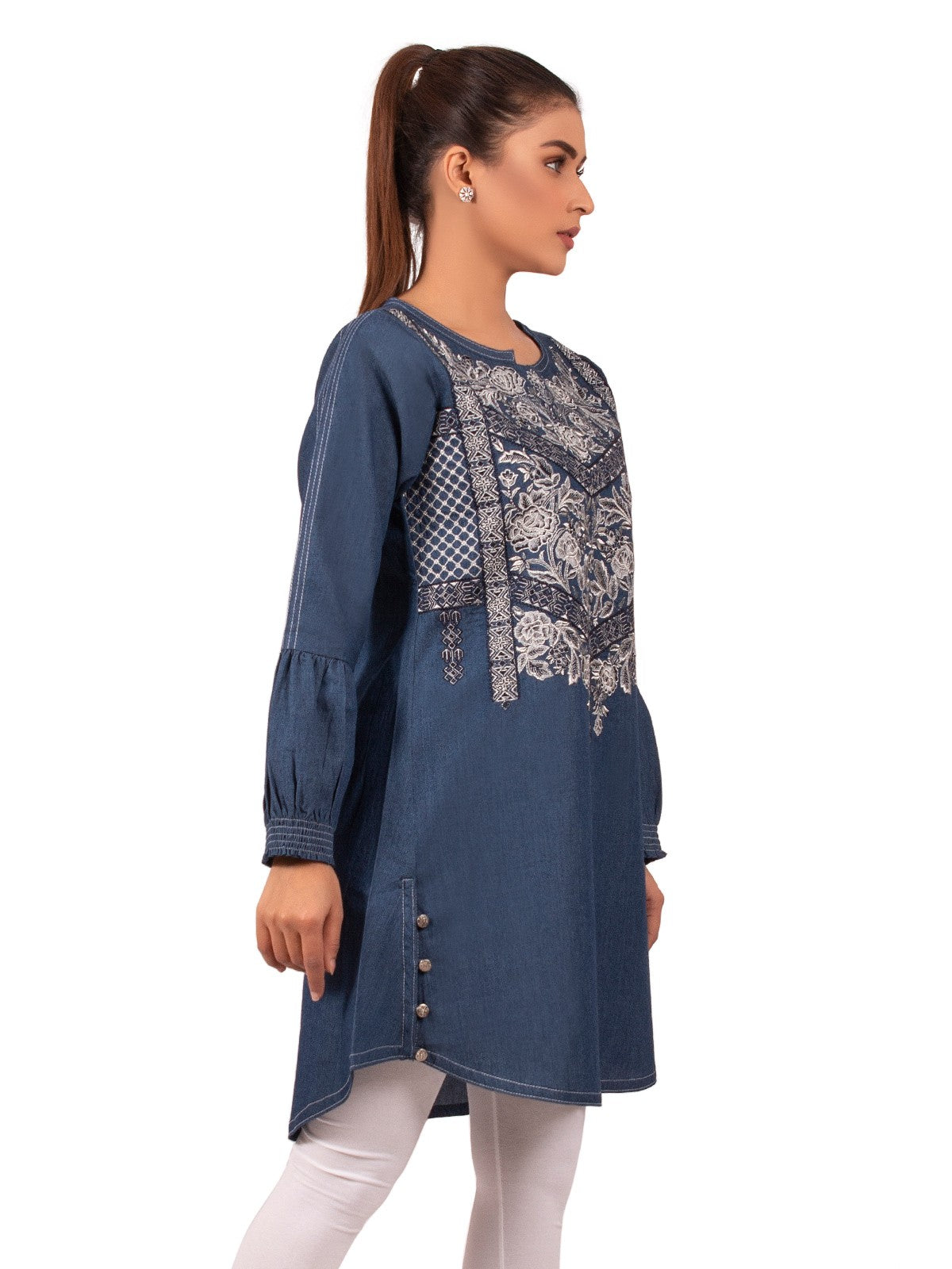 Edenrobe - Pret 1Pc Embroidered Denim Shirt - EWTKE20-66627