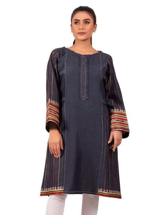 Edenrobe - Pret 1Pc Embroidered Denim Shirt - EWTKE20-66645