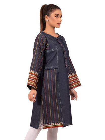 Edenrobe - Pret 1Pc Embroidered Denim Shirt - EWTKE20-66645