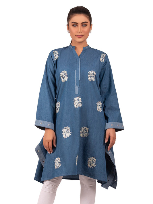 Edenrobe - Pret 1Pc Embroidered Denim Shirt - EWTKE20-66874