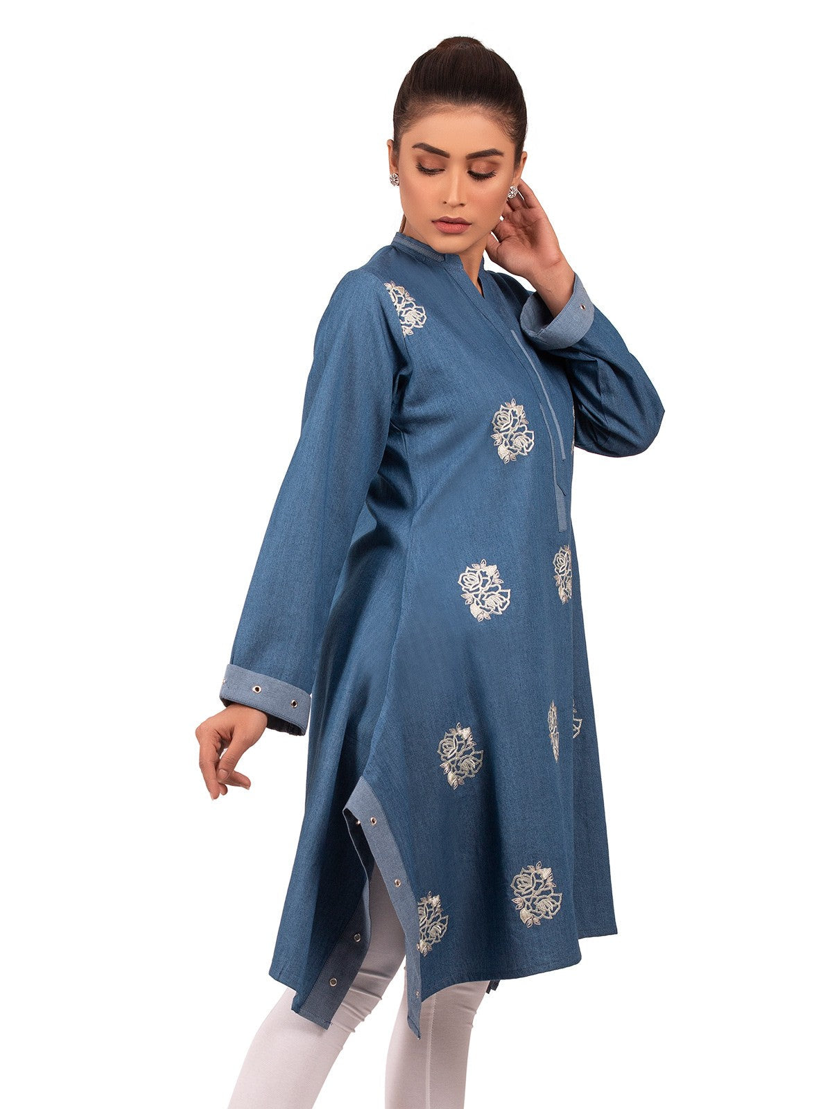 Edenrobe - Pret 1Pc Embroidered Denim Shirt - EWTKE20-66874