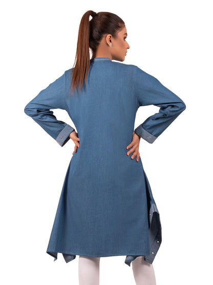 Edenrobe - Pret 1Pc Embroidered Denim Shirt - EWTKE20-66874