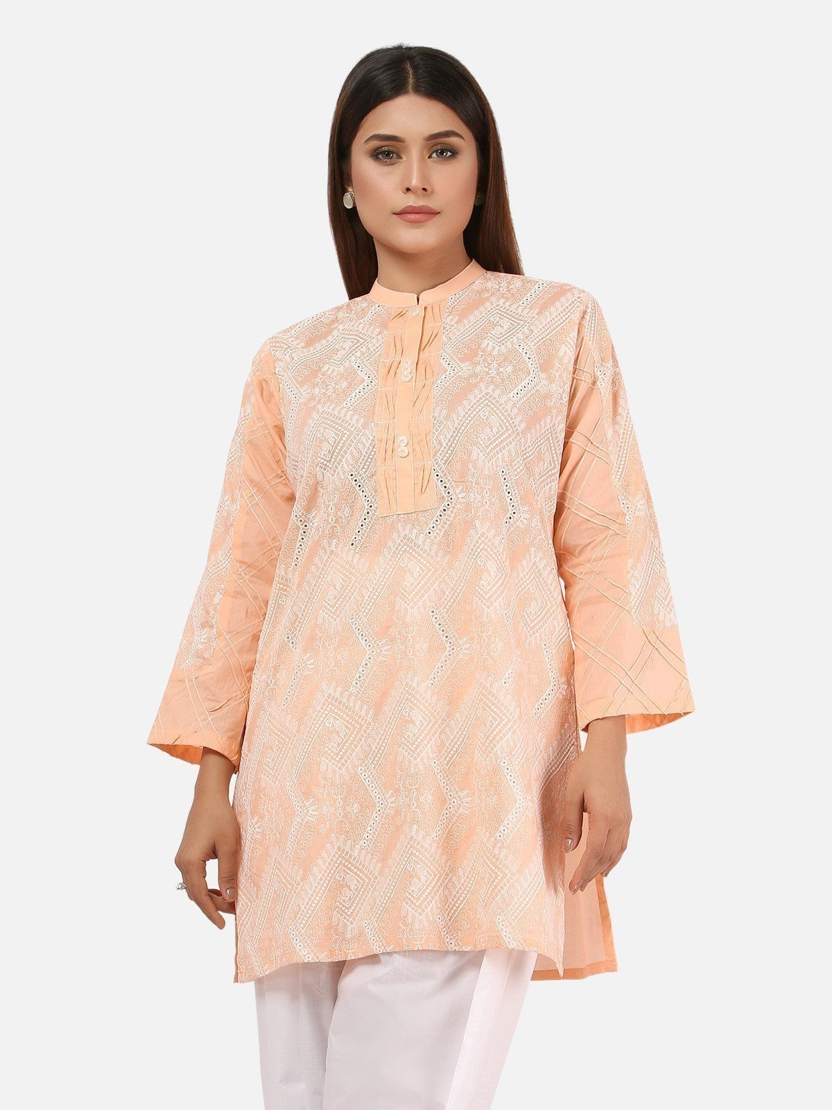 Edenrobe - Pret 1Pc Embroidered Peach Shirt - EWTKE20-66897