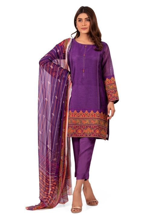 Edenrobe - Pret 3Pc Embroidered Viscose Suit - EWTKE20-66935 (3-PCS)