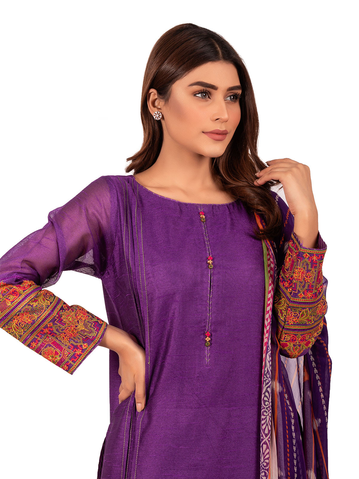 Edenrobe - Pret 3Pc Embroidered Viscose Suit - EWTKE20-66935 (3-PCS)