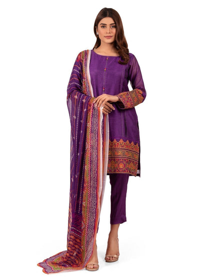 Edenrobe - Pret 3Pc Embroidered Viscose Suit - EWTKE20-66935 (3-PCS)