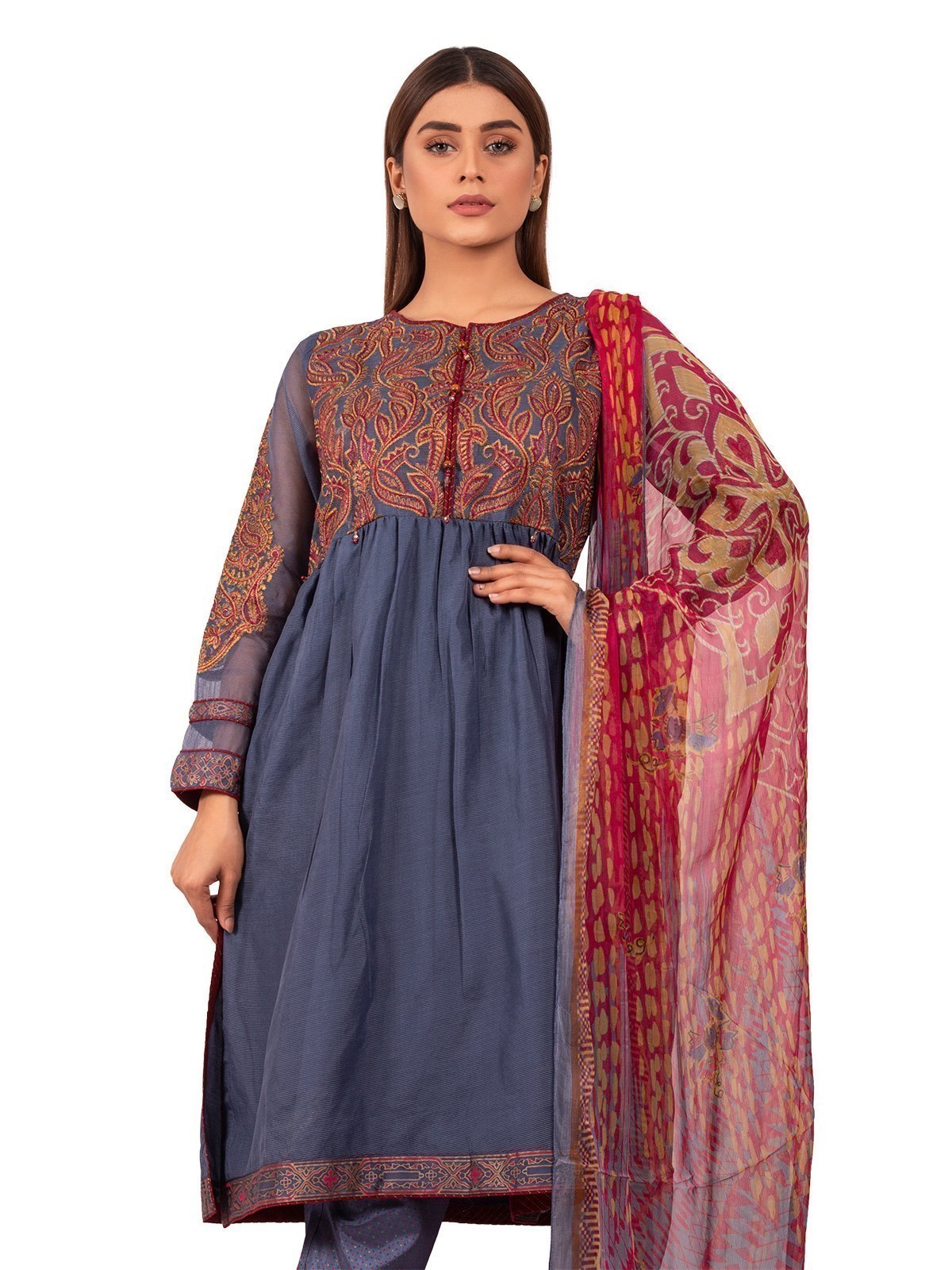 Edenrobe - Pret 3Pc Embroidered Viscose Suit - EWTKE20-66945 (3-PCS)