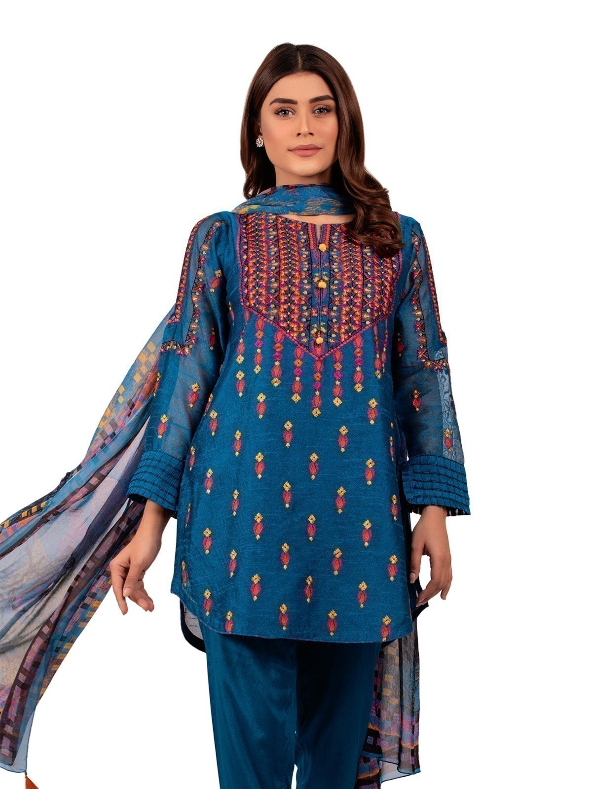 Edenrobe - Pret 3Pc Embroidered Viscose Suit - EWTKE20-66980 (3-PCS)