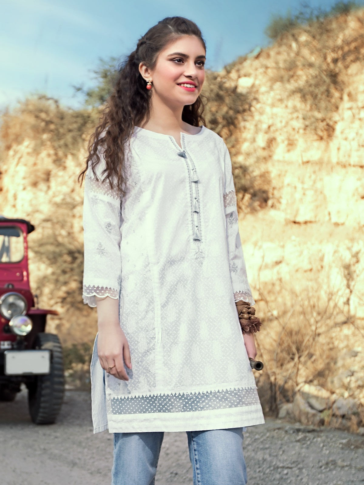 Edenrobe - Pret 1Pc Embroidered Organza Shirt - EWTKE20-67132