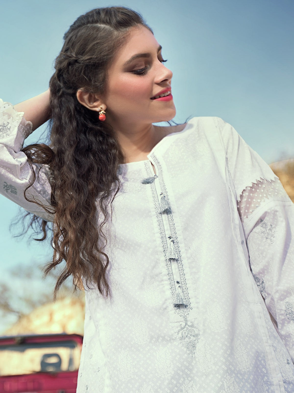 Edenrobe - Pret 1Pc Embroidered Organza Shirt - EWTKE20-67132