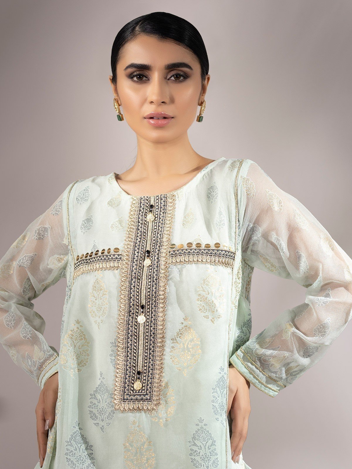 Edenrobe - Pret 2Pc Embroidered Green Shirt Trouser - EWTKE20-67154 (2-Pcs)