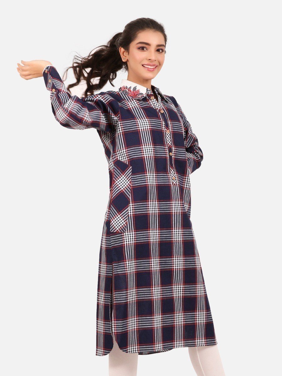 Edenrobe - Pret 1Pc Embroidered Blue Shirt - EWTKE20-67260