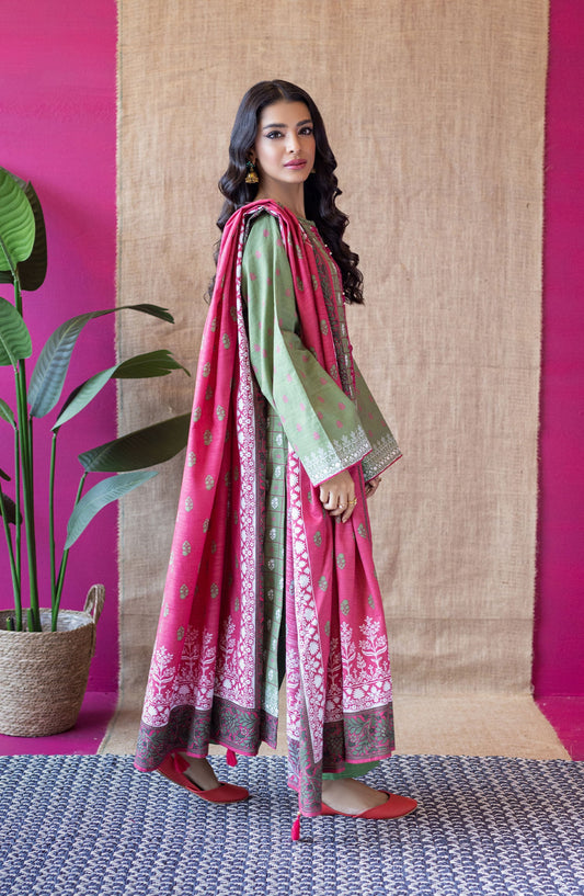 Orient - Unstitched 3 Piece Embroidered Khaddar Shirt , Khaddar Pant and Khaddar Dupatta