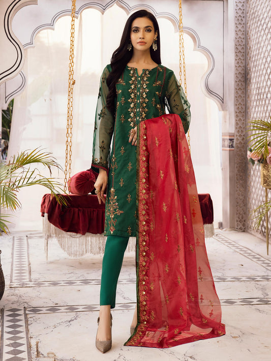 3 Piece Organza Suit-Embroidered (Pret)