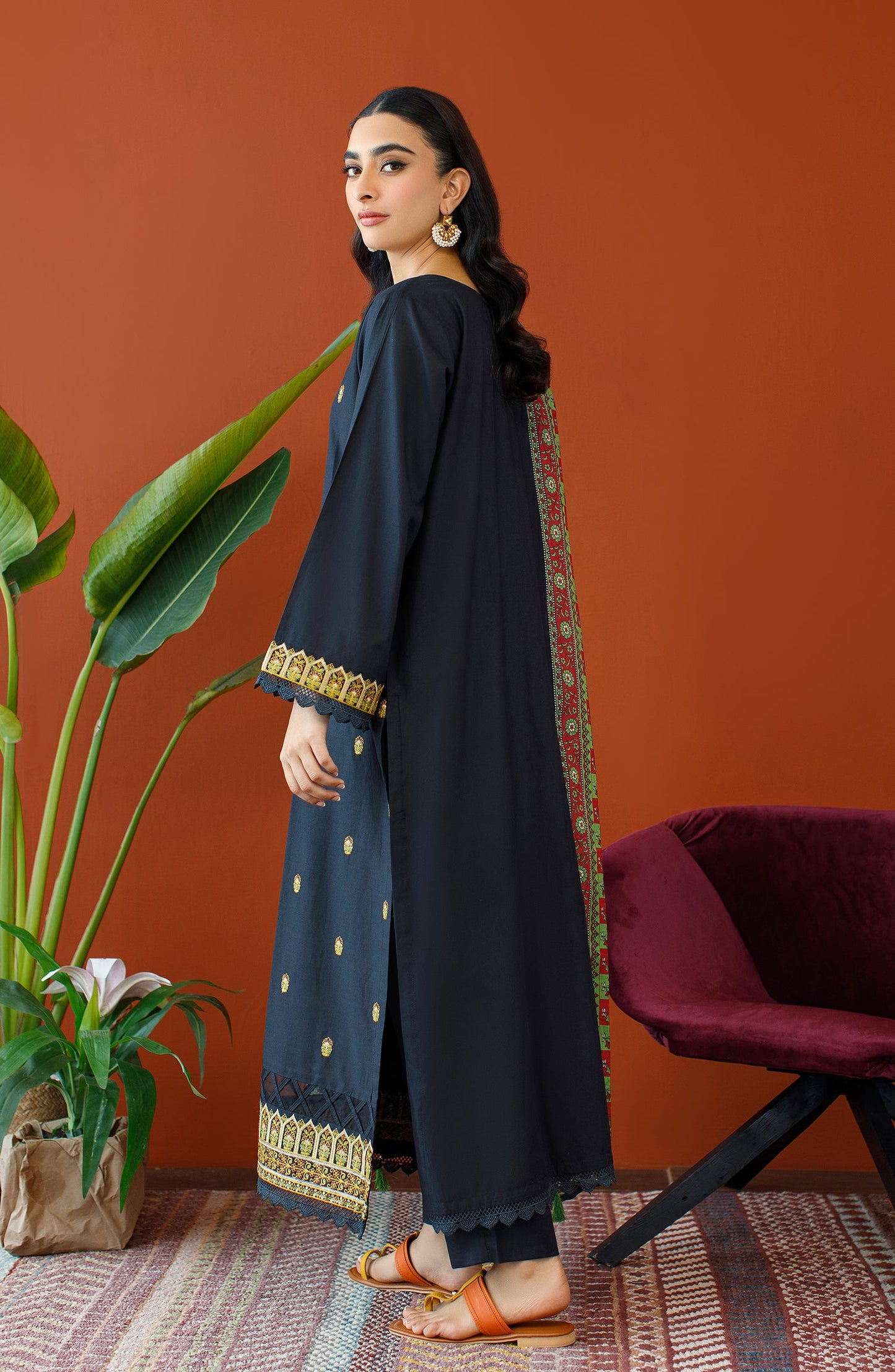 Orient - Stitched 3 Piece Embroidered Cambric Shirt , Cambric Pant and Lawn Dupatta