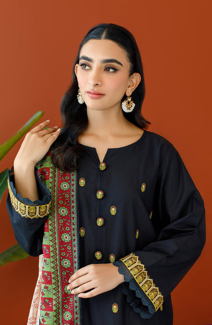 Orient - Unstitched 3 Piece Embroidered Cambric Shirt , Cambric Pant and Lawn Dupatta